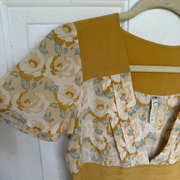 Fossil marigold floral pleated 100% silk v neck flowy blouse medium y2k retro - Picture 4 of 5